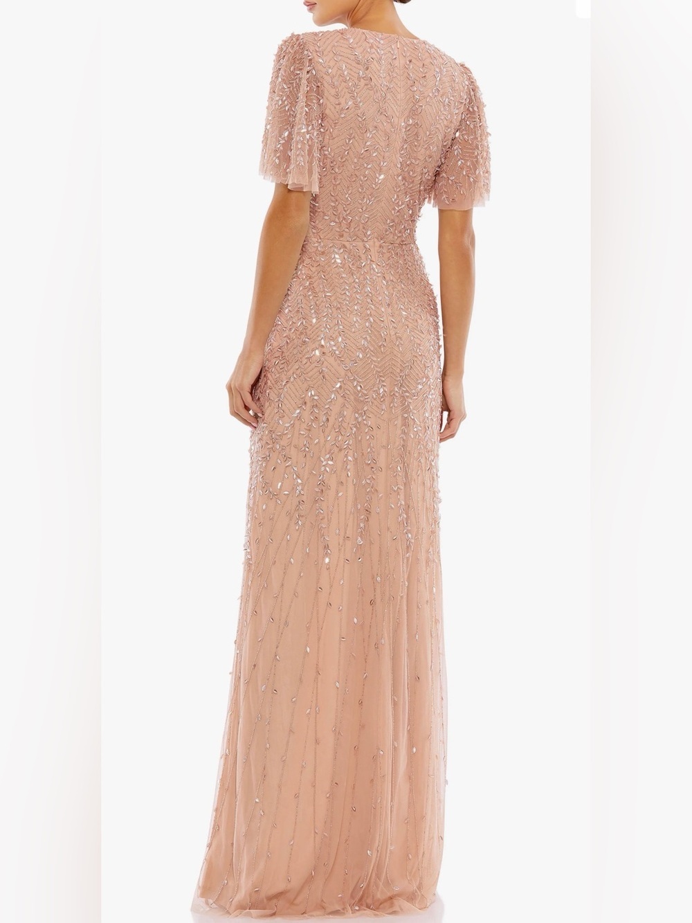 Mac Duggal Embellished Flutter Sleeve Blush Pink Beaded Maxi Gown - Picture 2 of 9